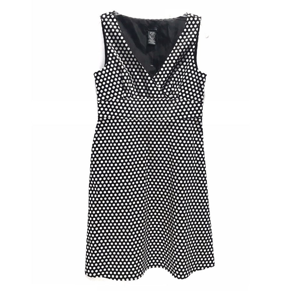 Spense Cotton Black and White Polka Dot Sleeveless Dress